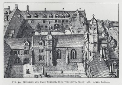 Gonville and Caius College, du sud, vers 1688, d