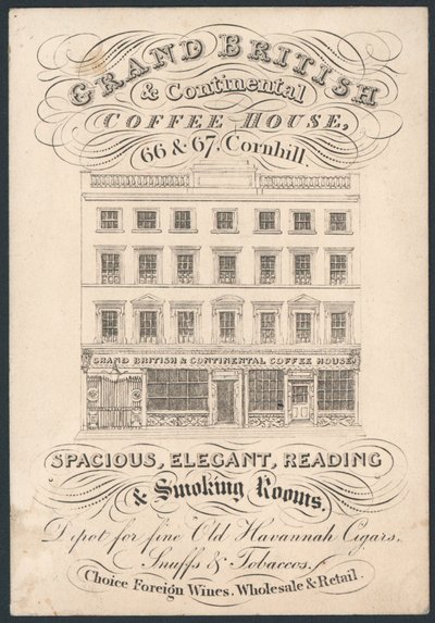 Grand British and Continental Coffee House, 66 et 67 Cornhill, carte de visite - English School