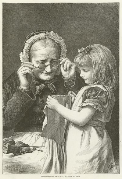 Grand-maman apprenant à Flossie à coudre - English School