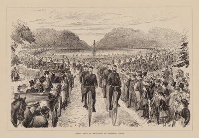 Grand rassemblement de cyclistes à Hampton Court (gravure) - English School