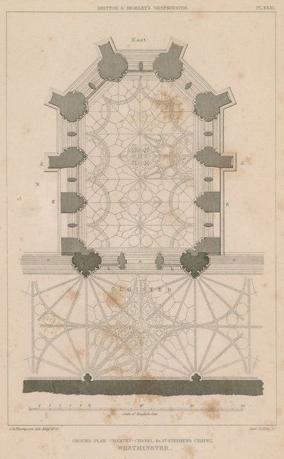 Plan au sol de la chapelle Chantry, chapelle St Stephen, palais de Westminster - English School