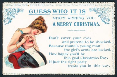 Devinez qui? Dame taquinant un homme! carte de Noël - English School