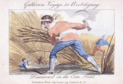 Voyage de Gulliver à Brobdingnag, découvert dans le champ de maïs, 1805 - English School