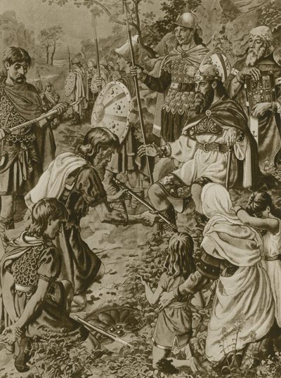 Soumission de Guthrum à Alfred le Grand (gravure) - English School