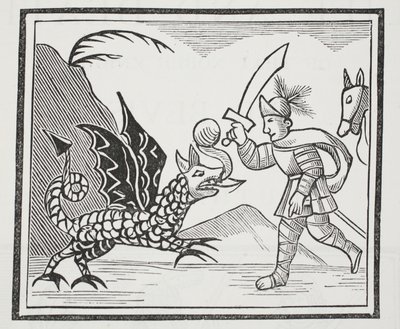 Guy et le dragon de Northumbrie, illustration de Chap-books du XVIIIe siècle par John Ashton, pub. 1882 - English School