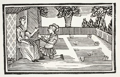 Guy courtise la belle Phillis, illustration de Chap-books du XVIIIe siècle par John Ashton, pub. 1882 - English School