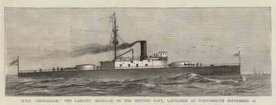 HMS "Trafalgar", le plus grand cuirassé de la marine britannique, lancé à Portsmouth le 20 septembre - English School