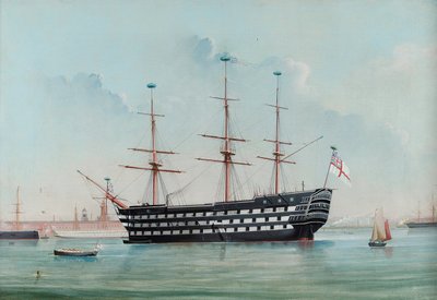 HMS Victory dans le port de Portsmouth, c.1860 - English School