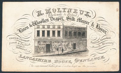H Molyneux, drapier en lin et laine, marchand de soie et bonnetier, carte de visite - English School