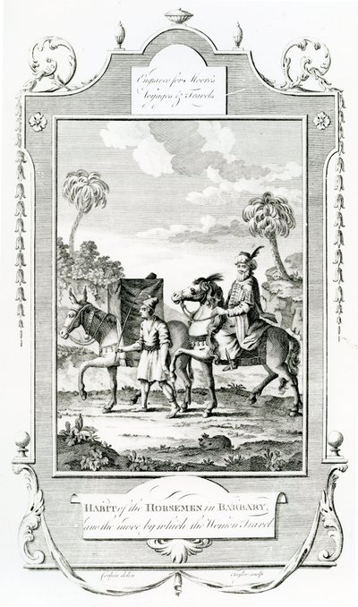 Habit des cavaliers en Barbarie, illustration tirée des Voyages et Voyages de Moore - English School