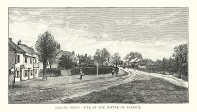 Hadley Green, site de la bataille de Barnet (gravure) - English School