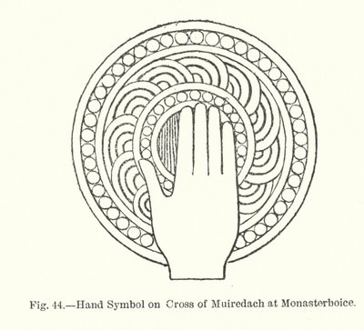Symbole de la main sur la croix de Muiredach à Monasterboice (gravure) - English School