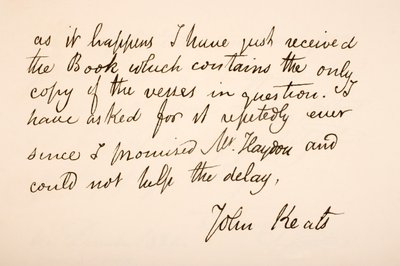 Écriture et signature de John Keats - English School