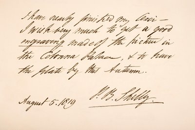 Écriture et signature de Percy Bysshe Shelley, 1819 - English School