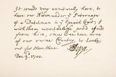 Écriture et signature de Samuel Pepys, 1700 - English School
