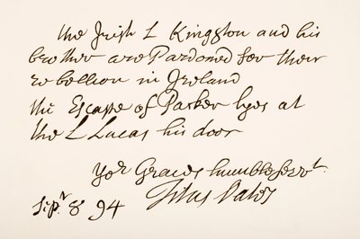 Écriture et signature de Titus Oates, 1694 - English School