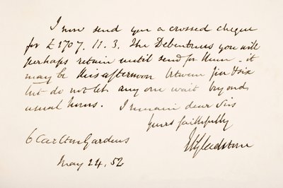 Écriture et signature de William Eward Gladstone - English School
