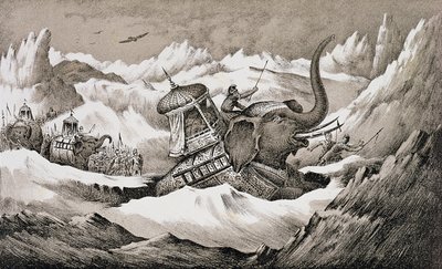 Hannibal (247-c.183 av. J.-C.) et ses éléphants de guerre traversant les Alpes - English School