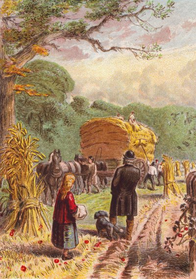 Récolte dans les champs (lithographie couleur) - English School