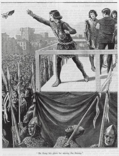 "Il a jeté son gant au milieu de la foule" (gravure) - English School