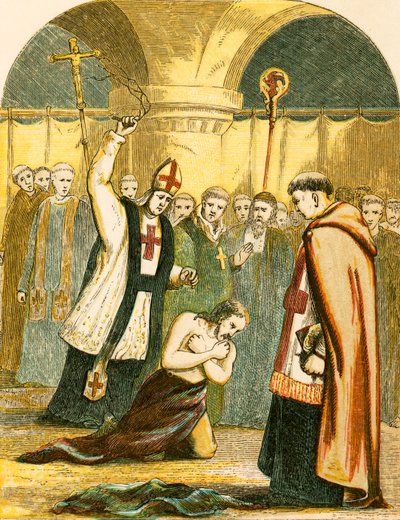 Henri II flagellé par les prêtres à Canterbury - English School