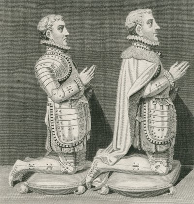 Henry Stuart, Lord Darnley et son frère Charles Stuart, Comte de Lennox, agenouillés devant la tombe de leur mère à l