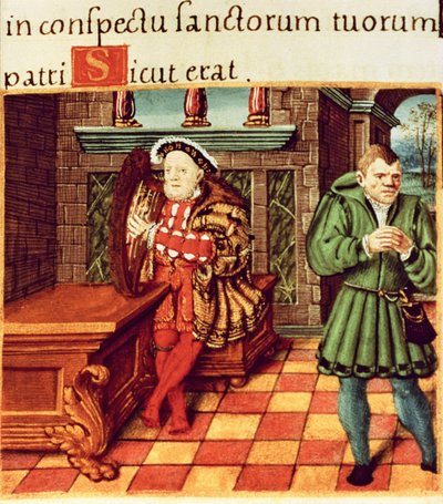 Henri VIII jouant de la harpe avec son fou Wil Somers, du Psautier du Roi - English School