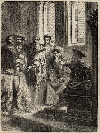 Henri VIII et son Conseil ordonnant la traduction de la Bible en anglais - 1538 - gravure de "Histoire de l