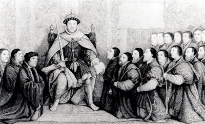 Henri VIII accordant la charte aux Barbiers-Chirurgiens - English School