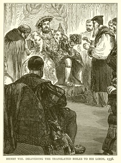 Henri VIII remettant les bibles traduites à ses seigneurs, 1538 - English School