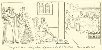 Henri et Anne envoyant des signes de faveur au cardinal malade - English School
