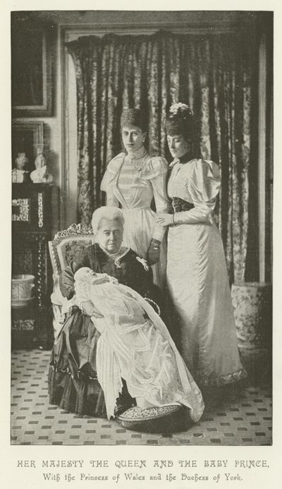 Sa Majesté la Reine et le Bébé Prince, avec la Princesse de Galles et la Duchesse d