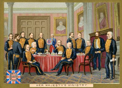 Le ministère de Sa Majesté, carte promotionnelle pour les biscuits Huntley & Palmers, vers 1890 - English School