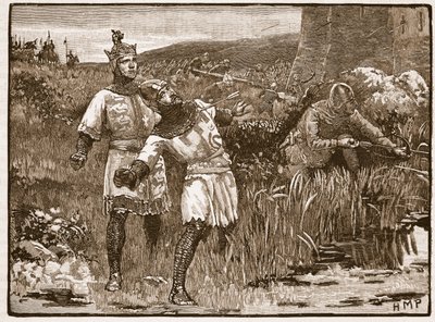 Héroïsme de St. Clair au siège du château de Bridgnorth, illustration de Cassells Illustrated History of England - English School