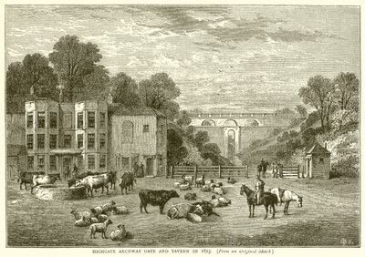 Highgate Archway Gate et Tavern en 1825 - English School