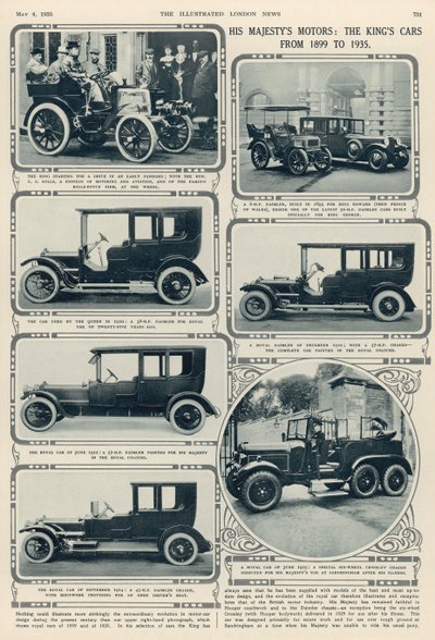 Les voitures de Sa Majesté : les voitures du roi George V de 1899 à 1935, de The Illustrated London News, 4 mai 1935 - English School
