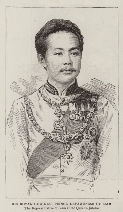 Son Altesse Royale le prince Devawongse de Siam (gravure) - English School