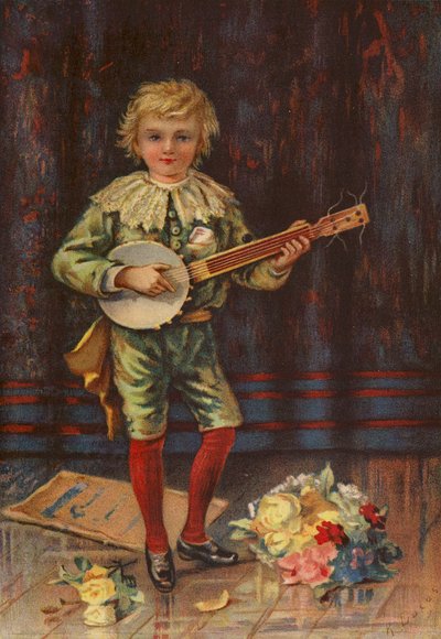 Sa première apparition - garçon jouant du banjo - English School