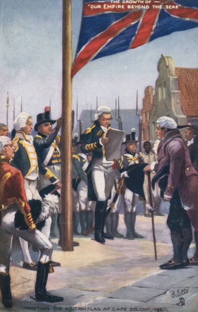 Hissage du drapeau britannique au Cap, 1796 - English School
