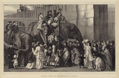 Les gens en vacances au jardin zoologique (gravure) - English School