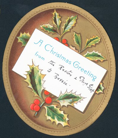 Houx et baies sur plaque, Carte de Noël - English School