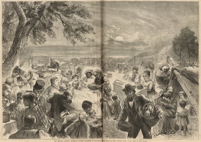Citoyens sans abri campant sur le rivage du lac Michigan, près de Lincoln Park - English School