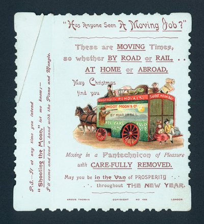 Camion de déménagement tiré par des chevaux, carte de Noël et Nouvel An - English School