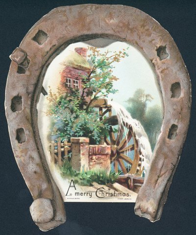 Fer à cheval et moulin à eau, Carte de Noël - English School
