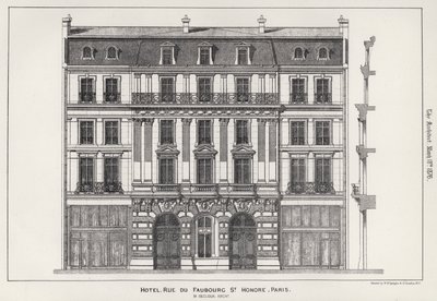 Hôtel, rue du Faubourg St Honoré, Paris (gravure) - English School