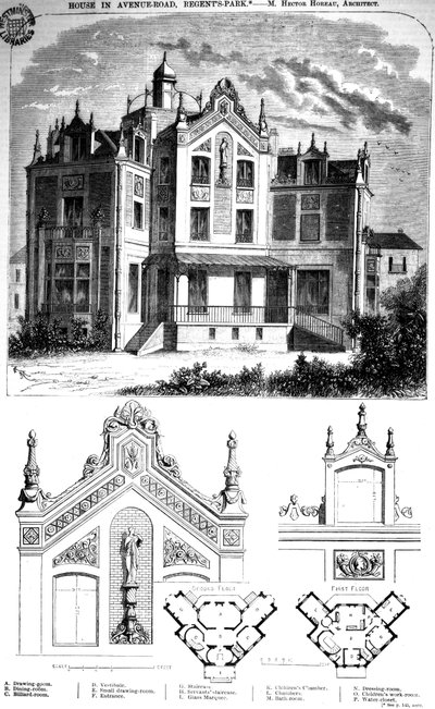 Maison sur Avenue Road, Regents Park, conçue par Hector Horeau, 1859 - English School
