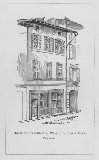 Maison de Stradiuarius, côté ouest, Piazza Roma, Crémone (gravure) - English School
