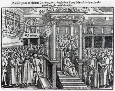 Hugh Latimer (c.1485-1555) Prêchant devant le Roi Édouard VI (1537-53) à Westminster en 1547, de 