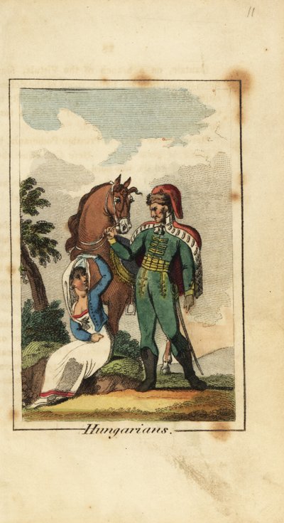 Hussard hongrois avec femme portant un voile - English School