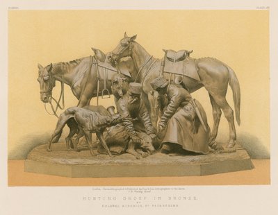 Groupe de chasse en bronze du colonel Siberich, Saint-Pétersbourg (chromolitho) - English School